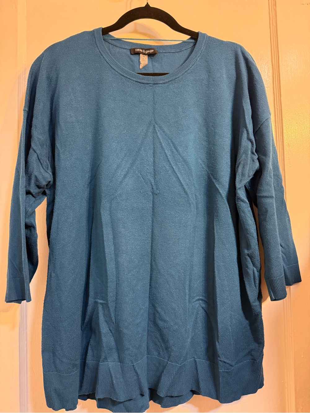 Cable & Gauge Teal-Blue Long Sleeve Crewneck Sweater Tunic